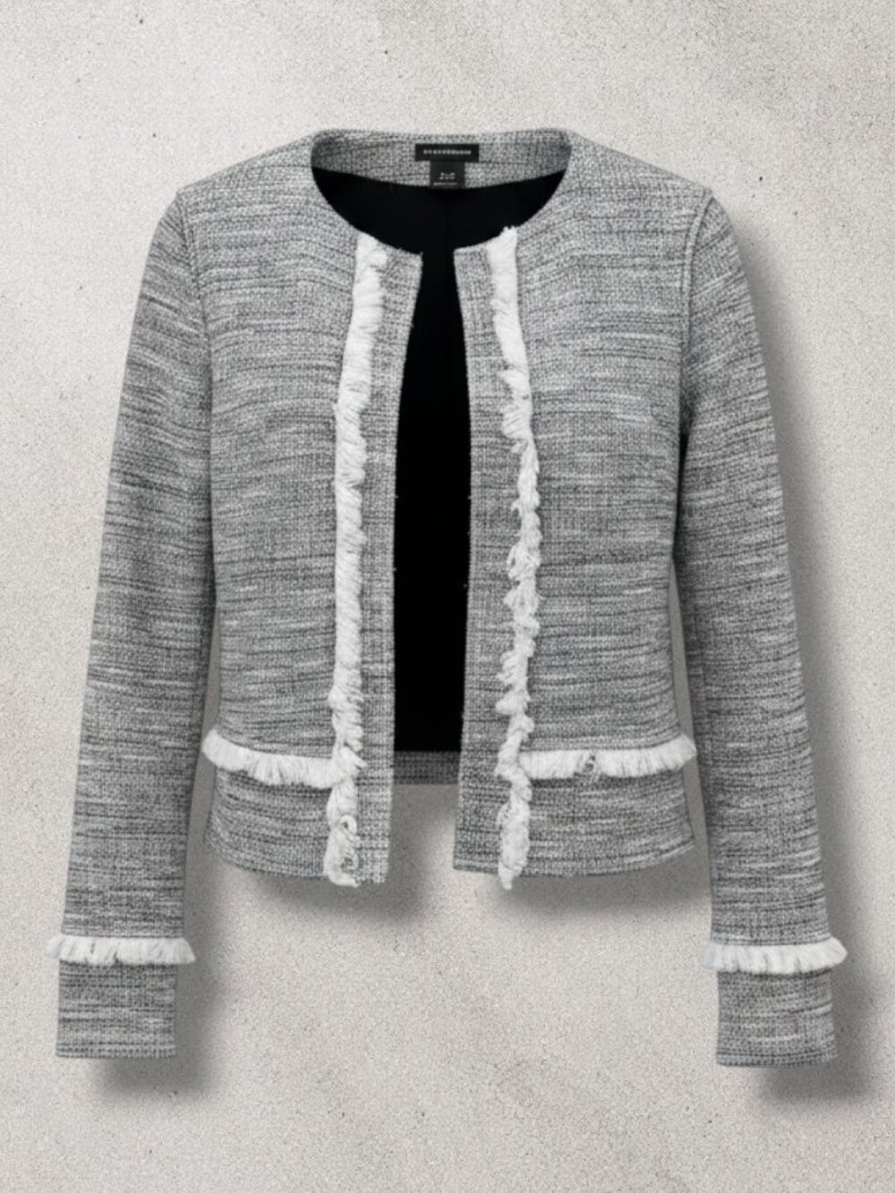 Club Monaco Grey Tweed Fringe‎ Accent Blazer Jacket XS
